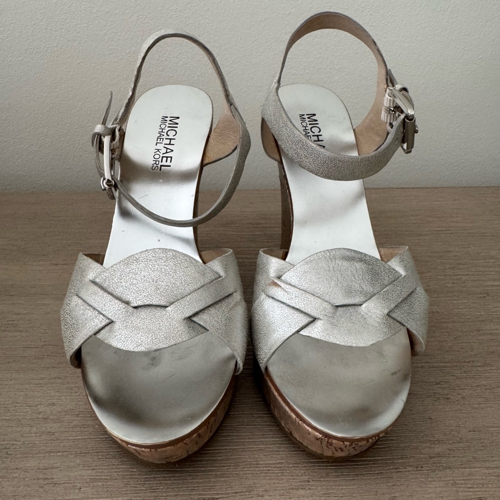 Michael Kors Metallic Silver Wedge Sandals